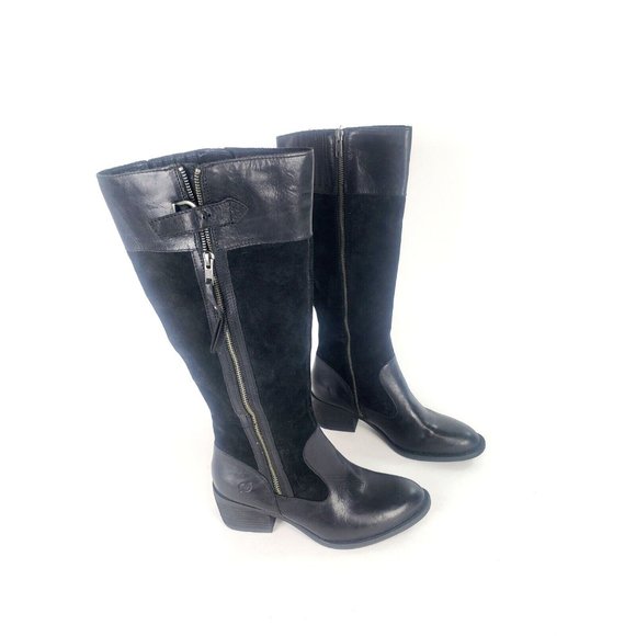 Womens Born Uchee Tall Black Distressed Leather Boots Size 8 F73809 (FLAWS READ) - Picture 1 of 16